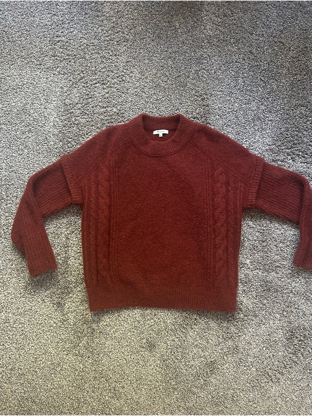 Cozy Cable Knit Crewneck Sweater - Rust